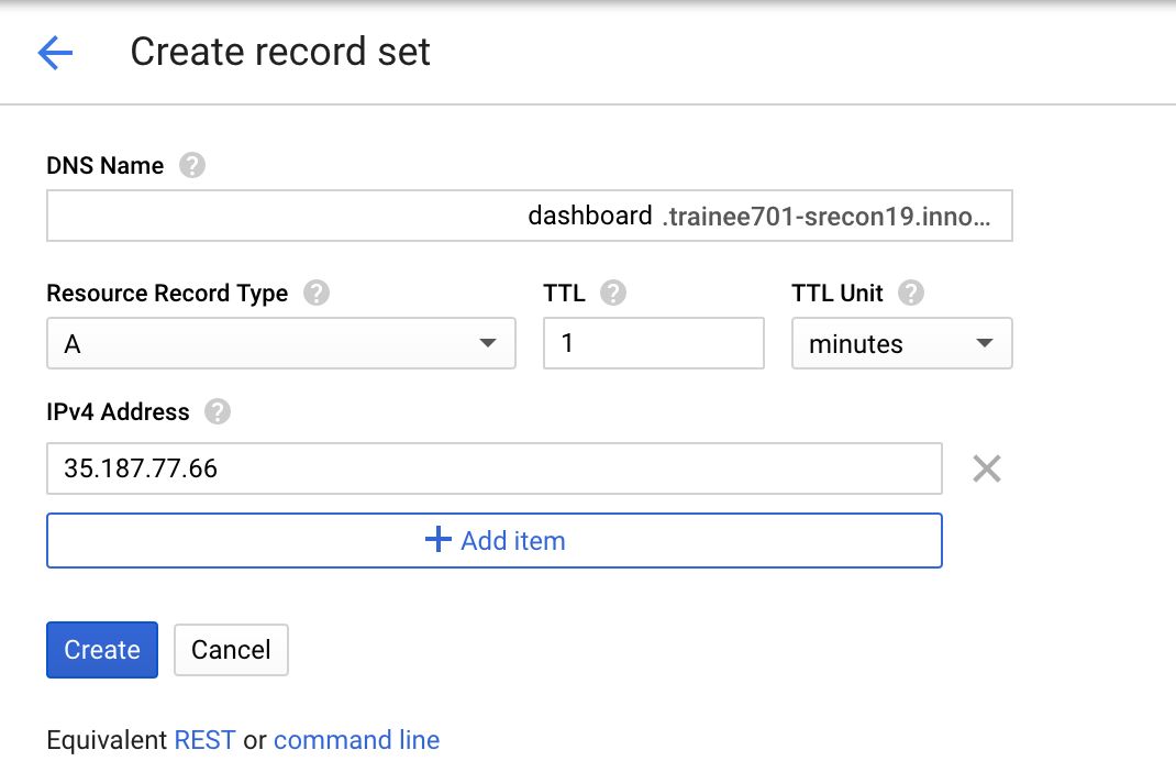 Cloud DNS dashbaord record