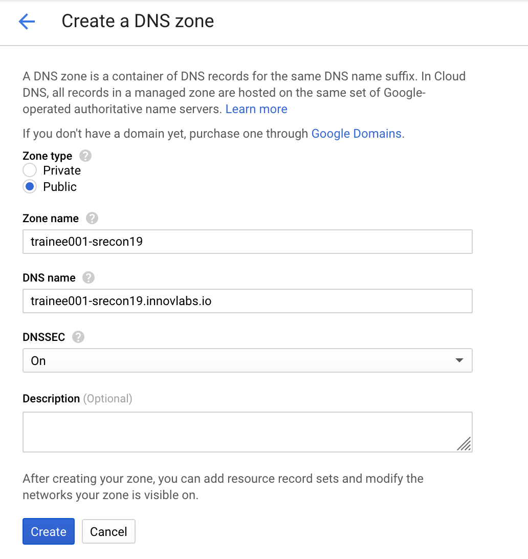 GCP Cloud DNS create zone